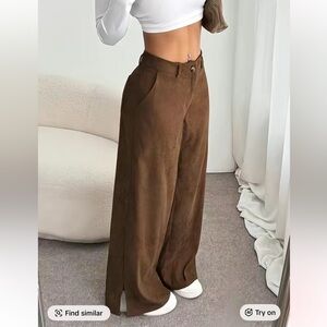 Brown Corduroy Wide-Leg Pants